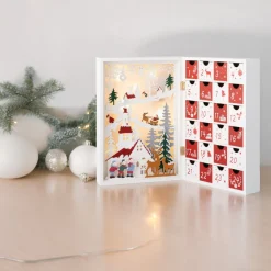 Wood Advent Calendar with Church and Flying Santa Scene<Lumineo Outlet