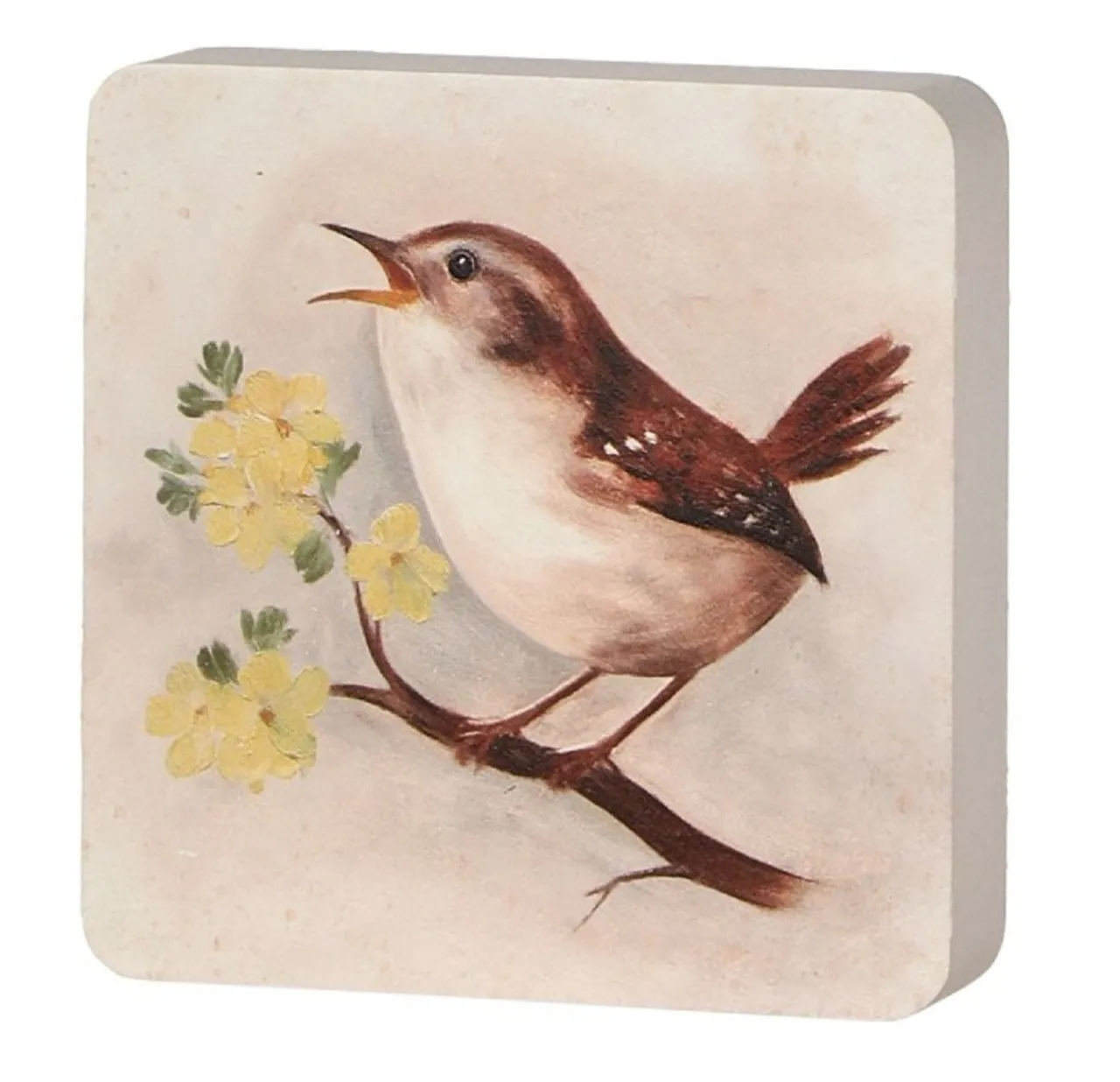 Wood Bird Block Brown 5"x5"< Hot