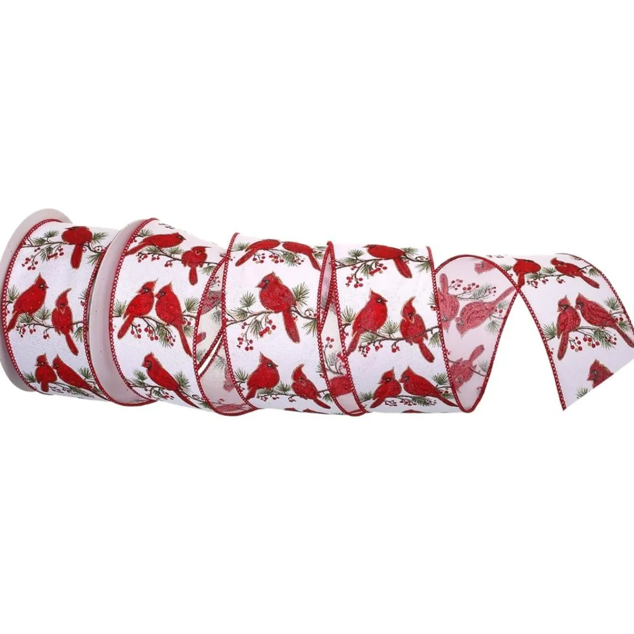 Wrapping Ribbon Adorned with Cardinals 4" x10Y< Clearance