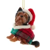 Yorkshire Terrier With Plaid Coat and Santa Hat Ornament<Kurt Adler Outlet